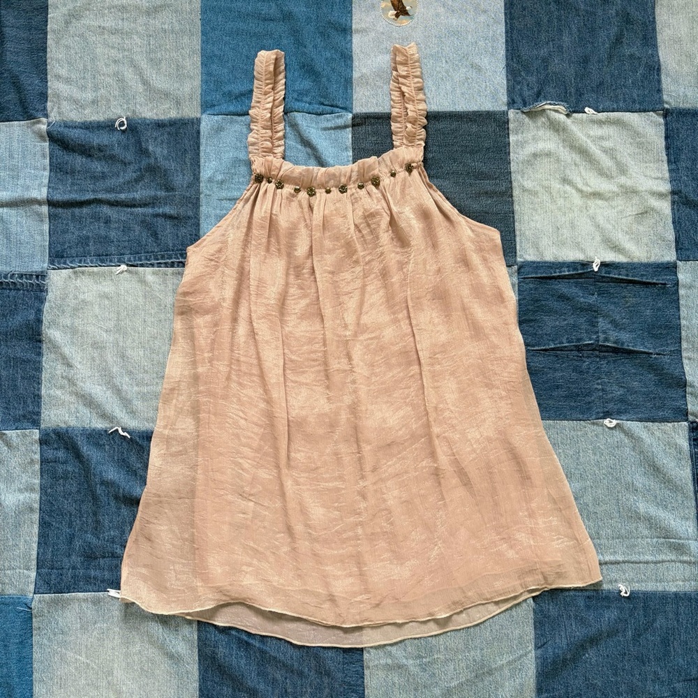 vtg y2k pretty angel fashion babydoll dress silk stud metallic shimmer M sheer
